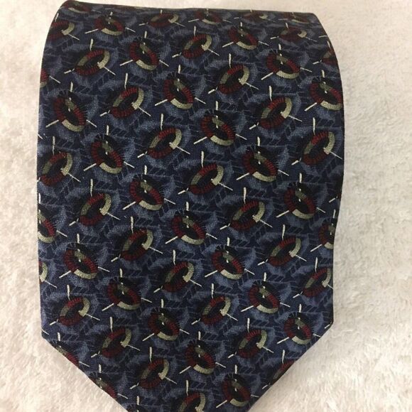 Henry Grethel Mens Necktie Navy Maroon Gray Circle - Picture 1 of 5